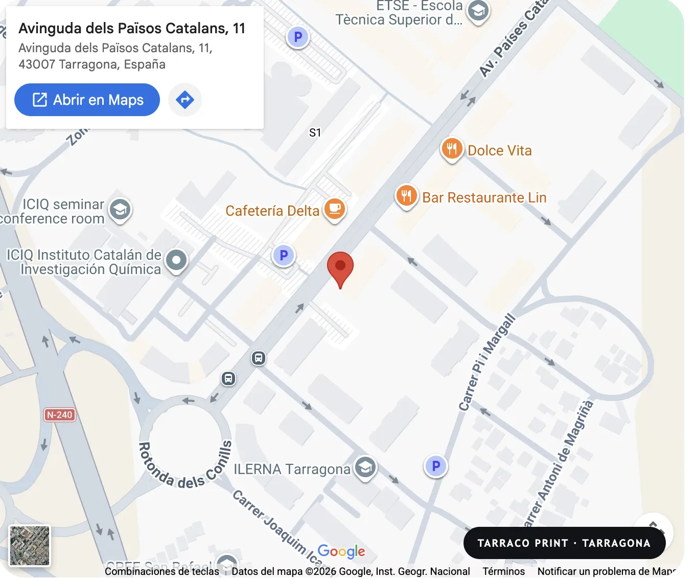 Mapa de la ubicación de Tarraco Print en Avinguda dels Països Catalans, 11, Tarragona